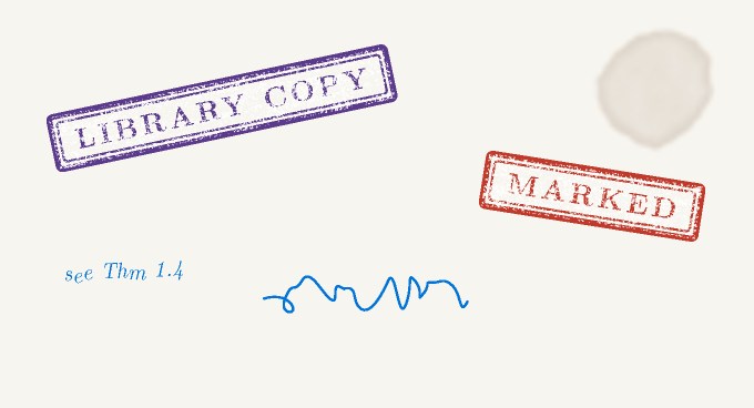Two stamps, a note, a scrawl and a stain
